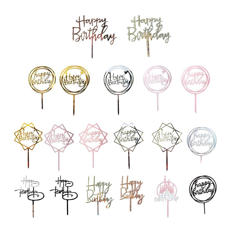 Acrylic Home Happy Birthday Decor Baking Cake Topper Card Party Decor Supply - Pink P20