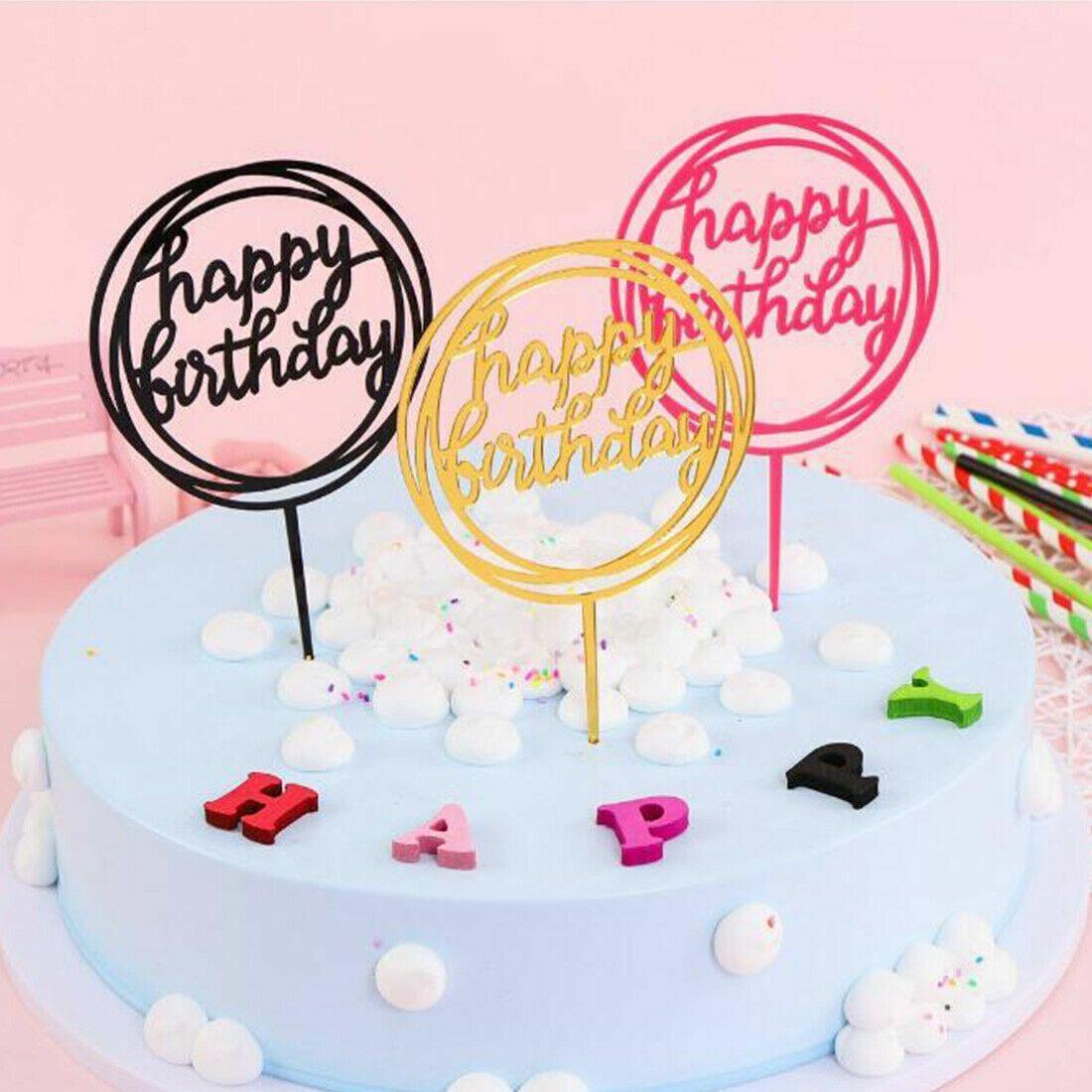 Acrylic Home Happy Birthday Decor Baking Cake Topper Card Party Decor Supply - Silver S108 3