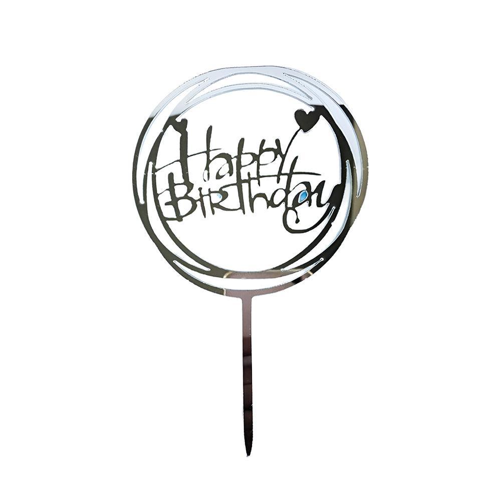 Acrylic Home Happy Birthday Decor Baking Cake Topper Card Party Decor Supply - Silver S224 10