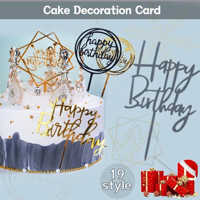 Acrylic Home Happy Birthday Decor Baking Cake Topper Card Party Decor Supply - Silver S24