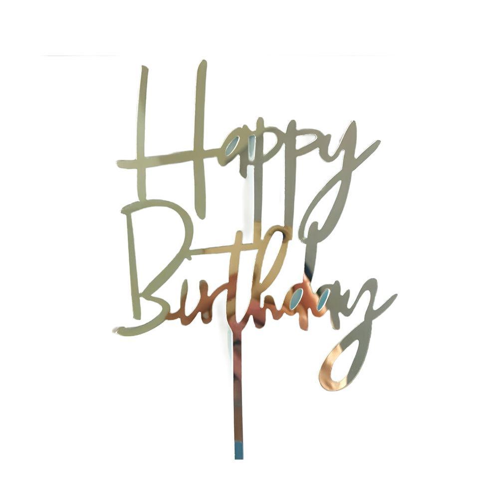 Acrylic Home Happy Birthday Decor Baking Cake Topper Card Party Decor Supply - Silver S31 11