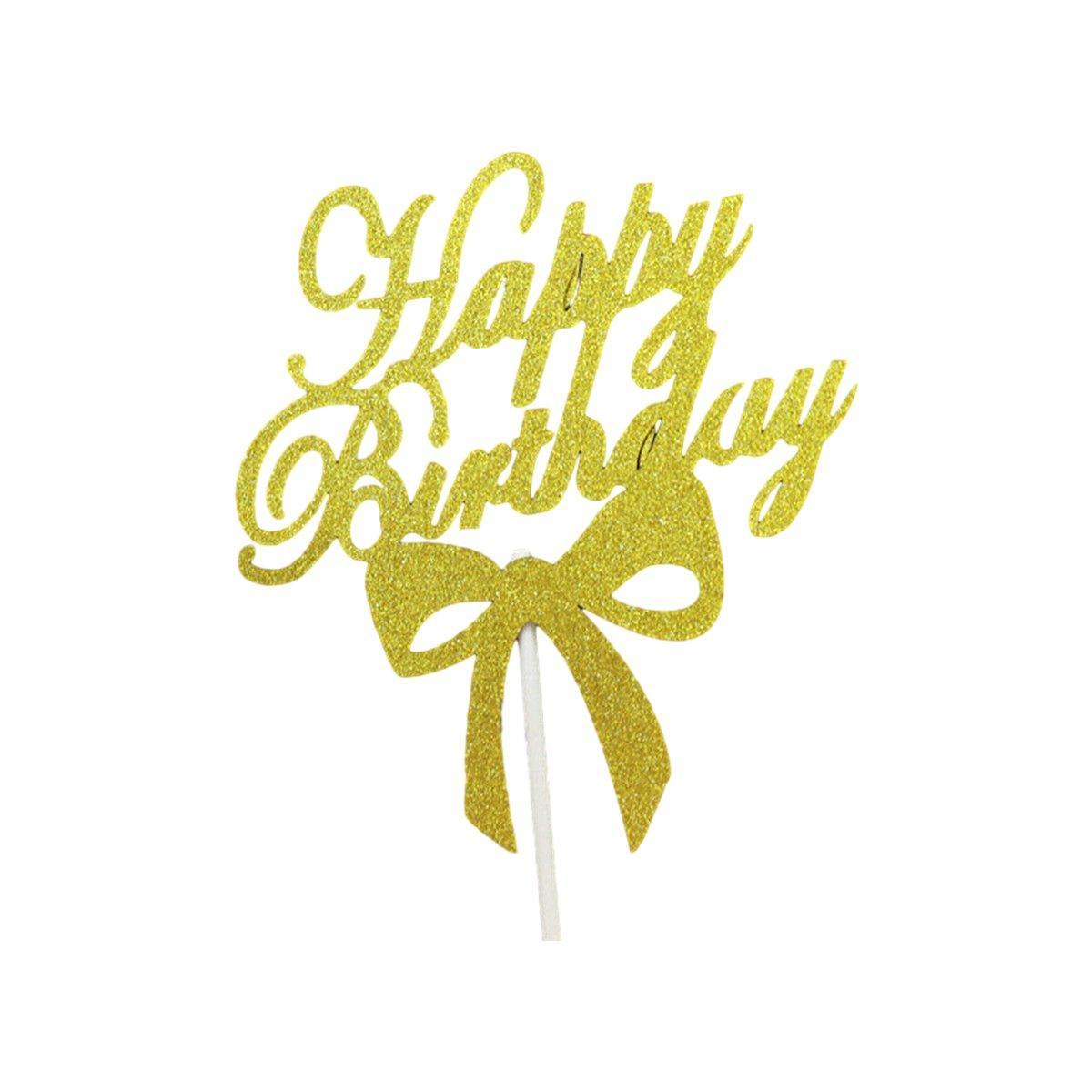 Happy Birthday Cake Topper Colour Printed Acrylic Party Decorations - Gold-Butterfly 6