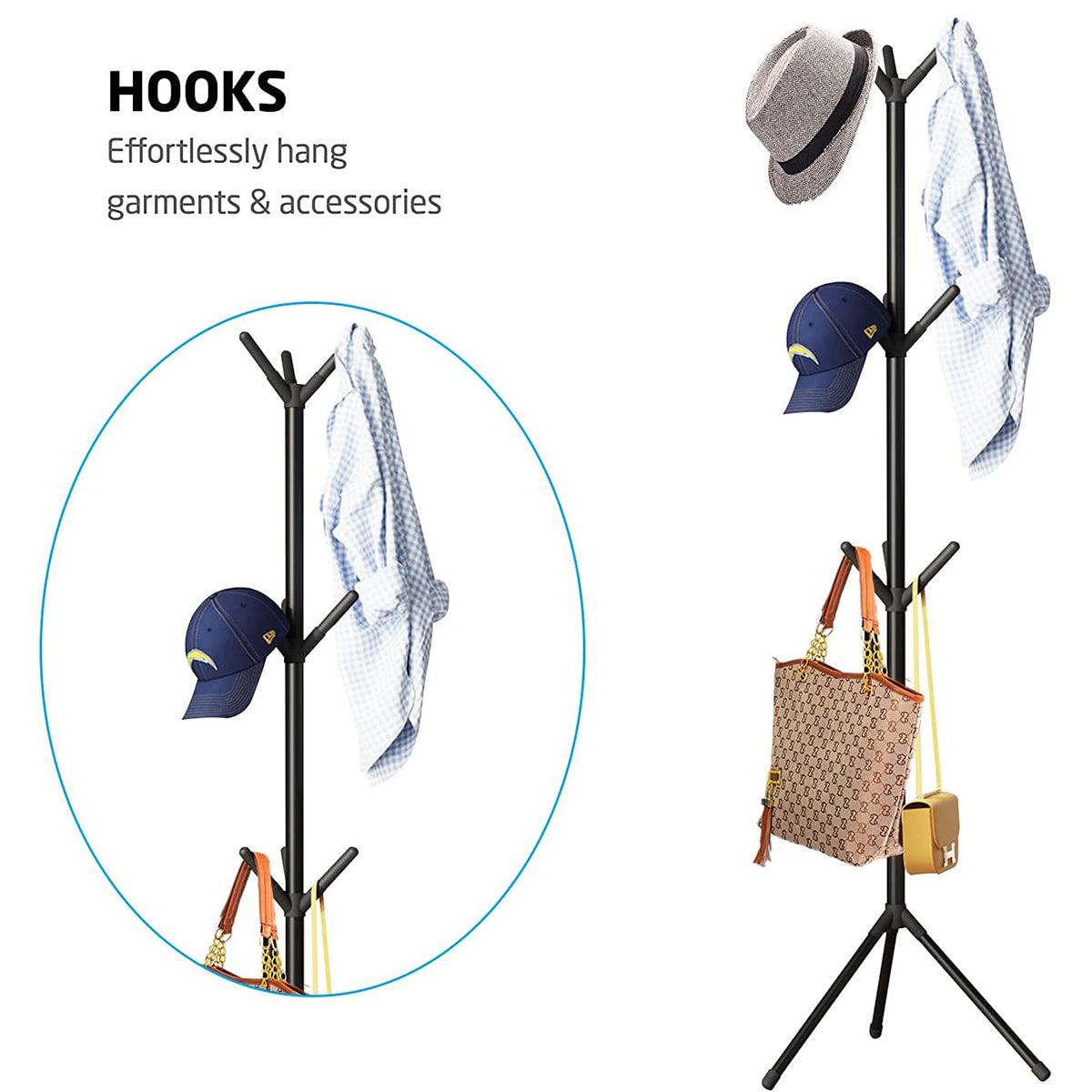 6Hooks Coat Stand Rack Clothes Hanger Hat Tree Jacket Umbrella Storage Organizer - Black 5
