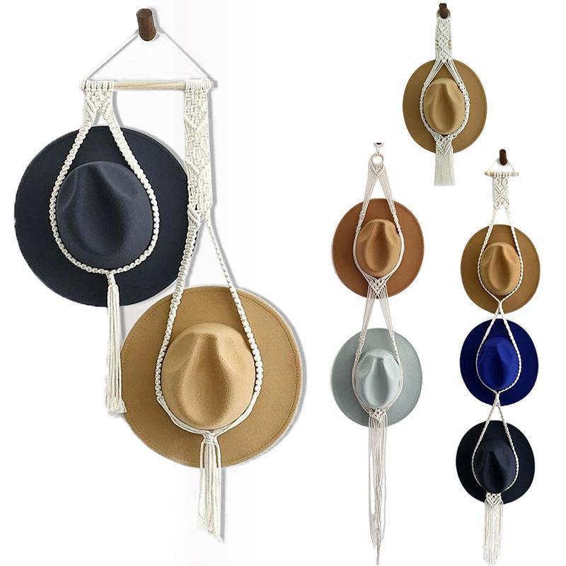 Boho Hand-Woven Macrame Hat Display Rack Hanging Cap Holder 1-3 Hat Rope hanger - E(2Hat Rope hanger)