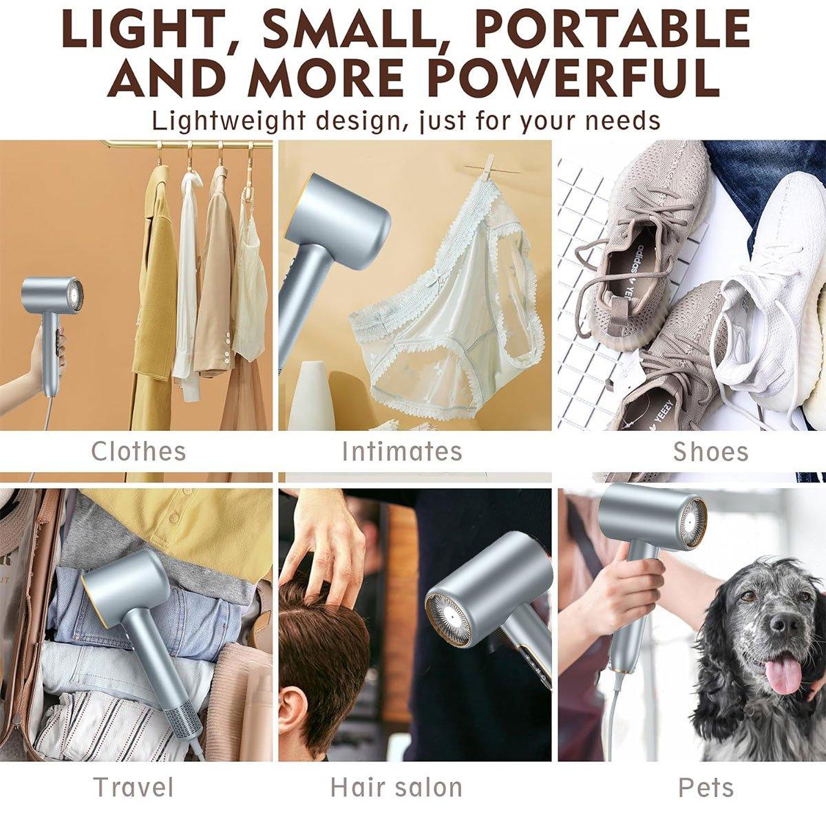 Hair Dryer Lightweight Blue Ray Quiet Hair Care Dryer 2400W High Speed No-Burn 5