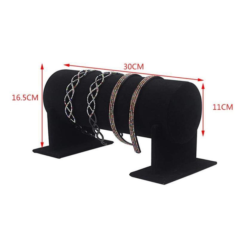 Jewelry Display Stand Headband Holder Organizer Chains Velvet Storage Rack - Black 3