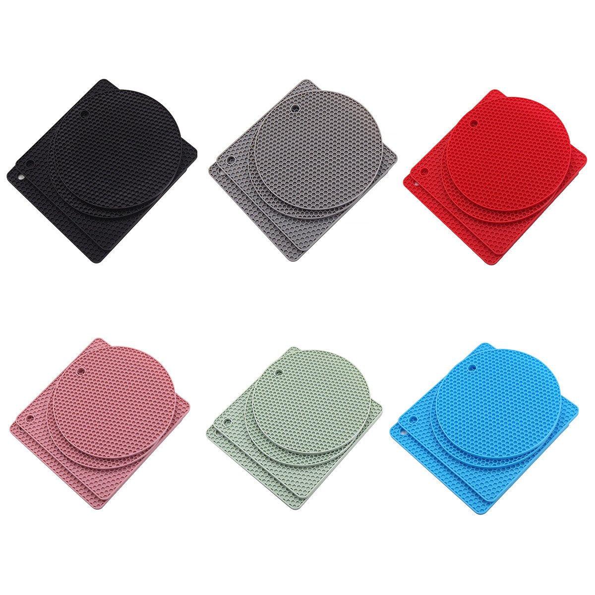 4pcs Silicone Honeycomb Heat Resistant Mats Table Cup Pot Coasters Home Kitchen - Black