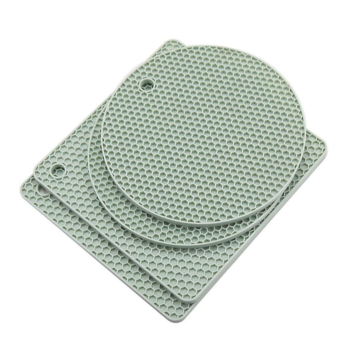 4pcs Silicone Honeycomb Heat Resistant Mats Table Cup Pot Coasters Home Kitchen - Green 8