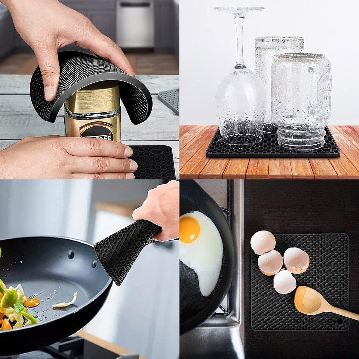 4pcs Silicone Honeycomb Heat Resistant Mats Table Cup Pot Coasters Home Kitchen - Grey 5