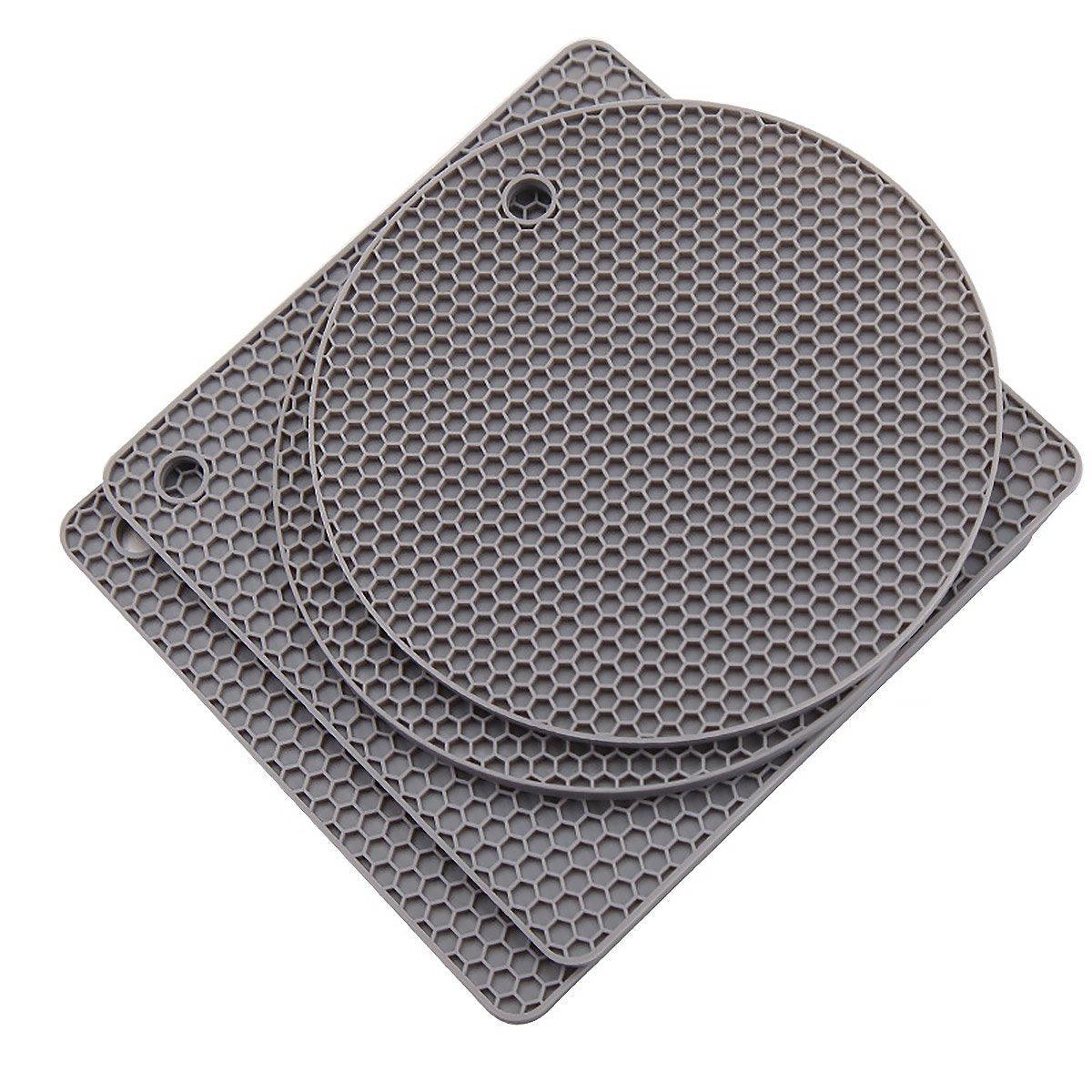 4pcs Silicone Honeycomb Heat Resistant Mats Table Cup Pot Coasters Home Kitchen - Grey 11