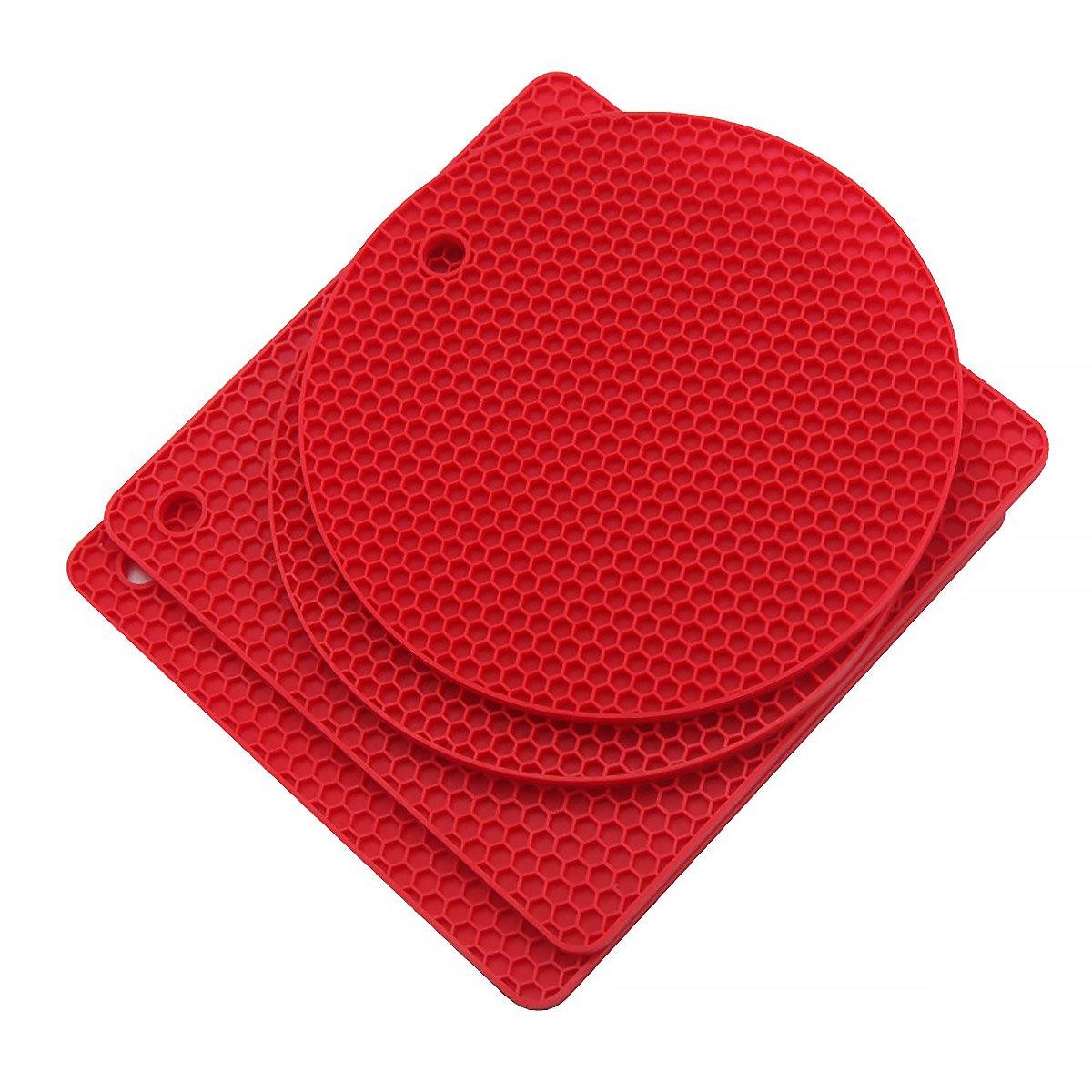 4pcs Silicone Honeycomb Heat Resistant Mats Table Cup Pot Coasters Home Kitchen - Red 10