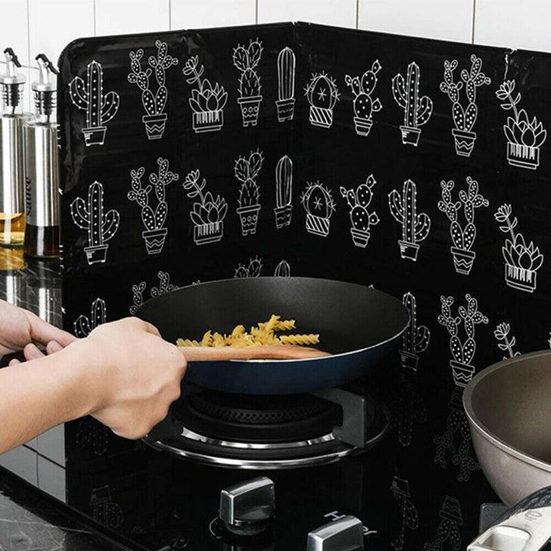 Kitchen Oil Splash Guard Wall Foil Protector Stove Cover Removable Baffle Screen - Black Cactus 5