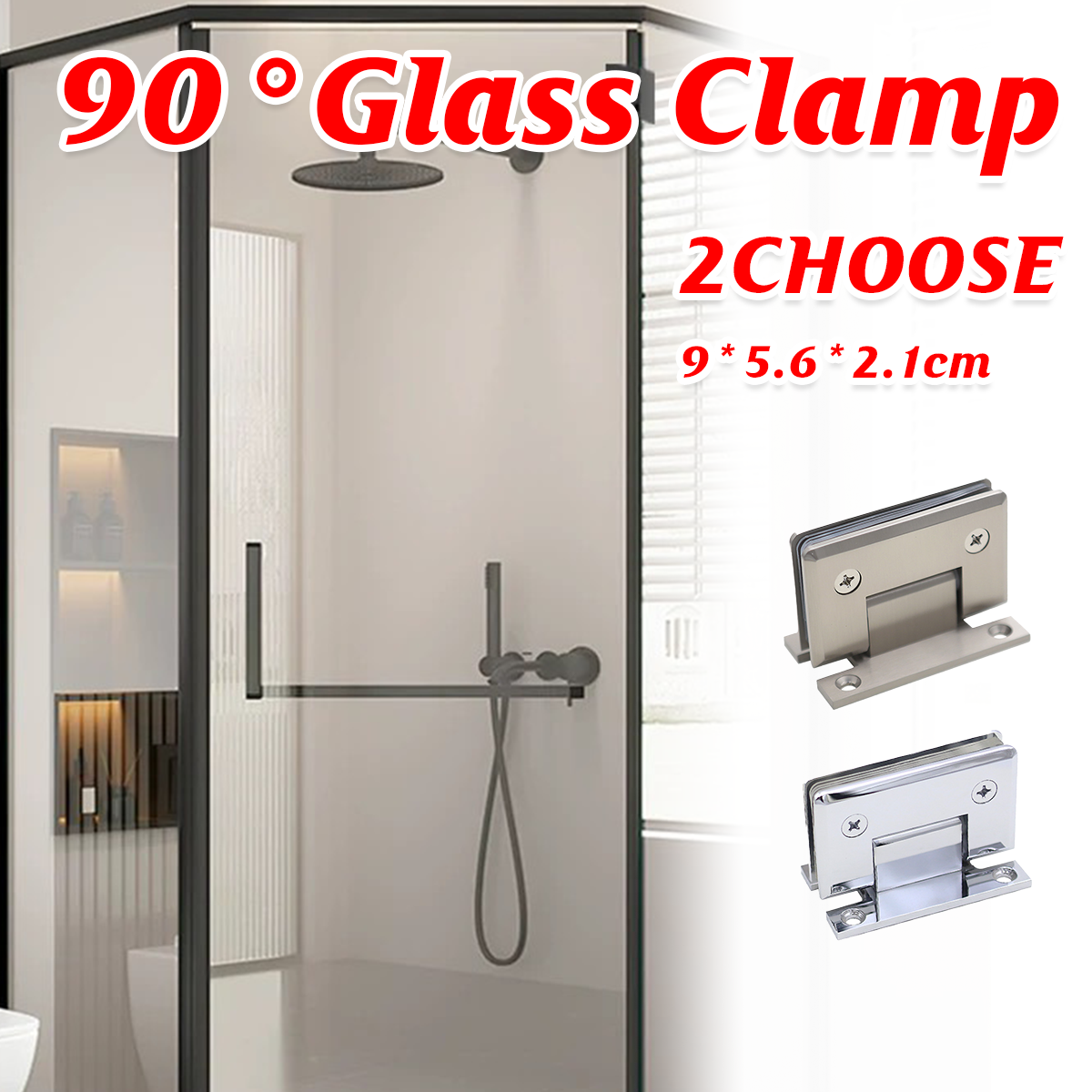 H Shaped 90 Degree Glass Clamp Double Opening Bevel Edge Bathroom Shower Clip - Chrome