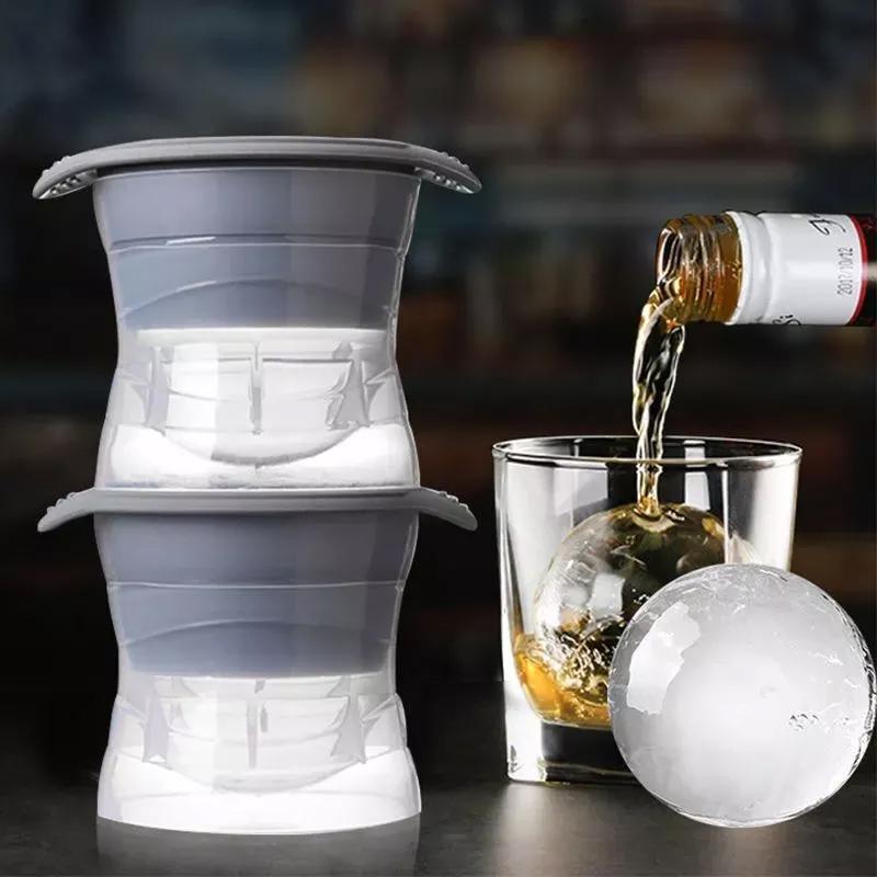 4PCS Whiskey Cocktail Sphere ICE Ball Mold Cube Maker Jelly Silicone Mould Set - Grey 4