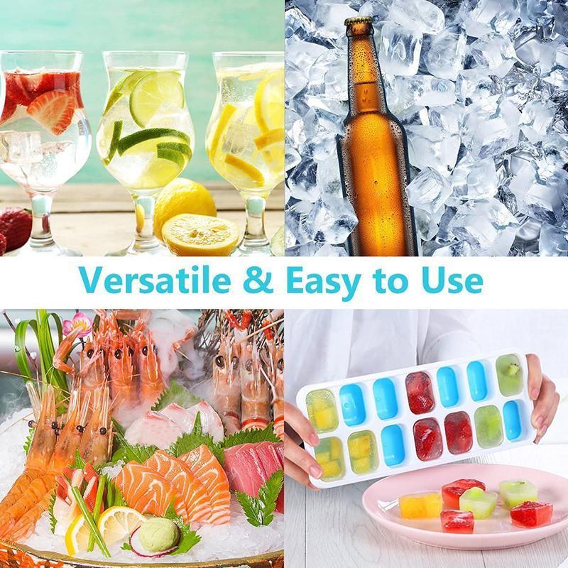 4Pcs Ice Cube Tray With Lid Easy Release Silicone Mould 14 Cubes Container Mold - Blue 4