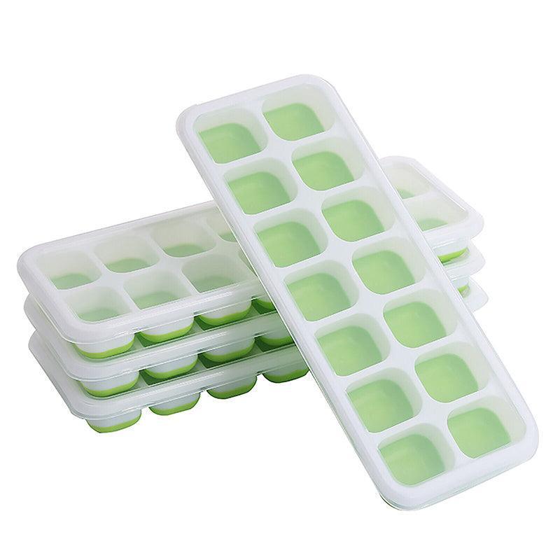 4Pcs Ice Cube Tray With Lid Easy Release Silicone Mould 14 Cubes Container Mold - Blue 6