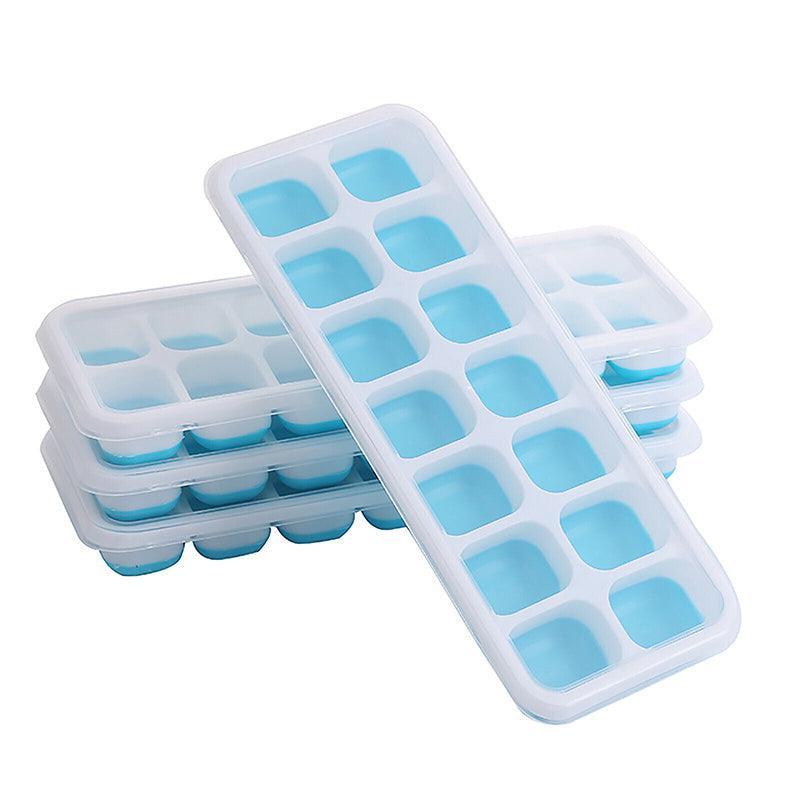 4Pcs Ice Cube Tray With Lid Easy Release Silicone Mould 14 Cubes Container Mold - Blue 7