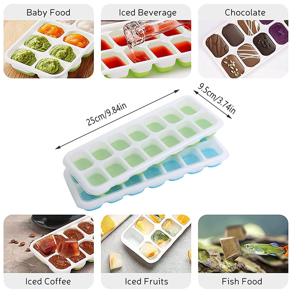4Pcs Ice Cube Tray With Lid Easy Release Silicone Mould 14 Cubes Container Mold - Green 3