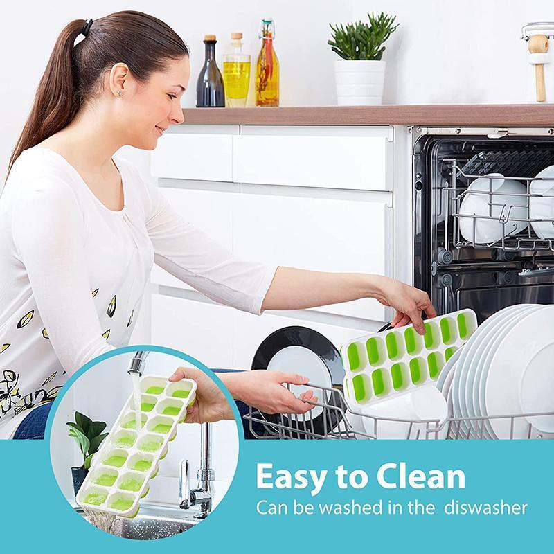 4Pcs Ice Cube Tray With Lid Easy Release Silicone Mould 14 Cubes Container Mold - Green 5