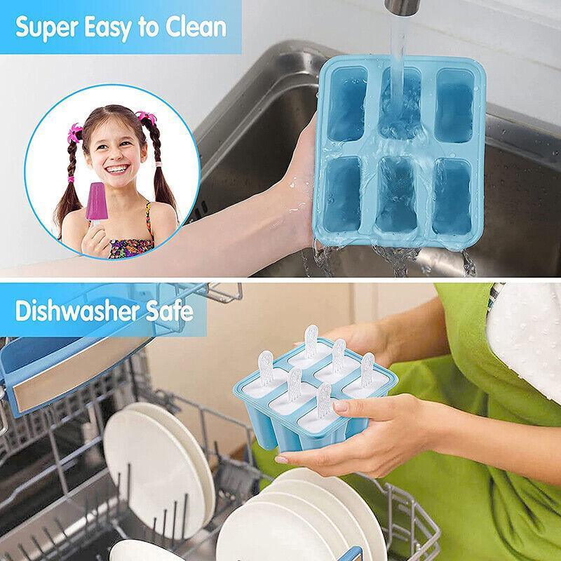 Silicone Ice Cream Mould Block Frozen Molds Icy Pole Jelly Popsicle - Pink-6Grid 5
