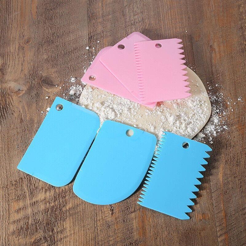 3Pcs Dough Cutter Icing Scraper Kitchen Tool Pastry Bowl Divider Bench Fondant - Blue 3