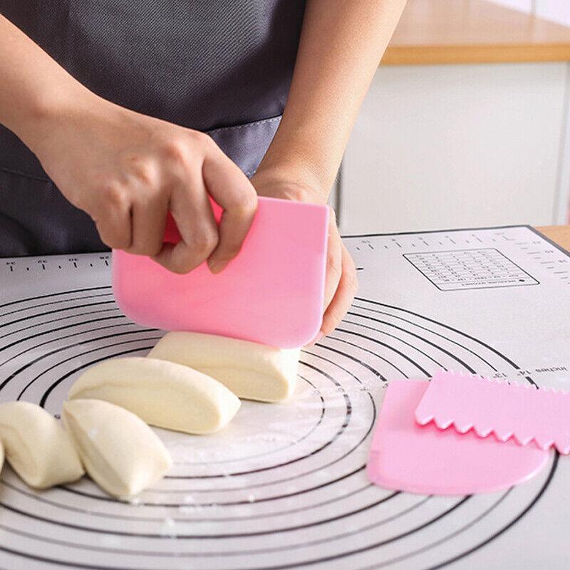 3Pcs Dough Cutter Icing Scraper Kitchen Tool Pastry Bowl Divider Bench Fondant - Blue 4