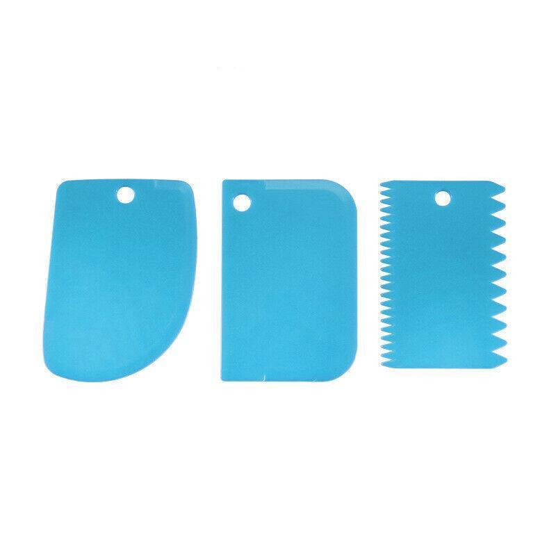 3Pcs Dough Cutter Icing Scraper Kitchen Tool Pastry Bowl Divider Bench Fondant - Blue 6