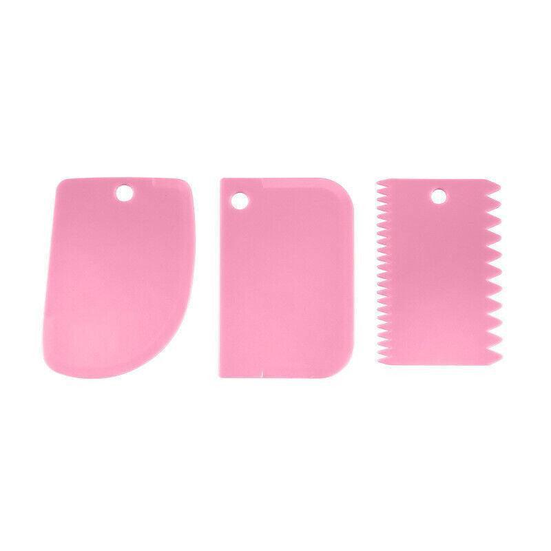 3Pcs Dough Cutter Icing Scraper Kitchen Tool Pastry Bowl Divider Bench Fondant - Pink 7