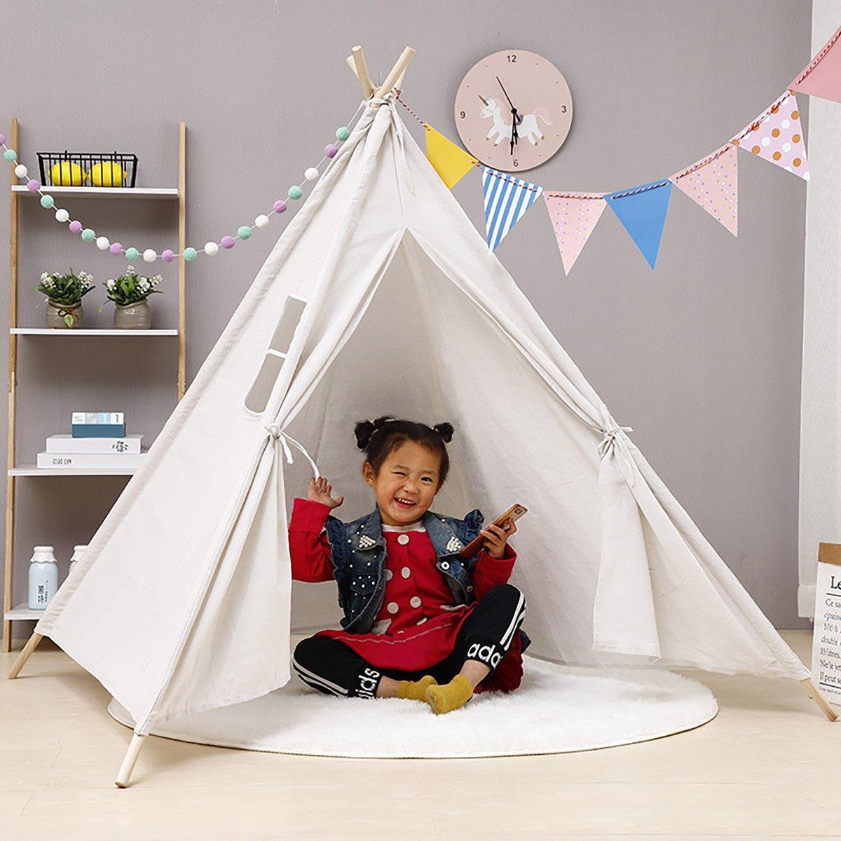 Large Cotton Canvas Teepee Tent Pretend Play House for Boy and Girls Wigwam Gift 4