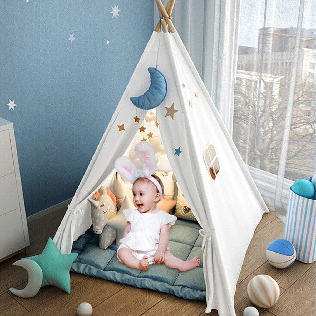 Large Cotton Canvas Teepee Tent Pretend Play House for Boy and Girls Wigwam Gift 5