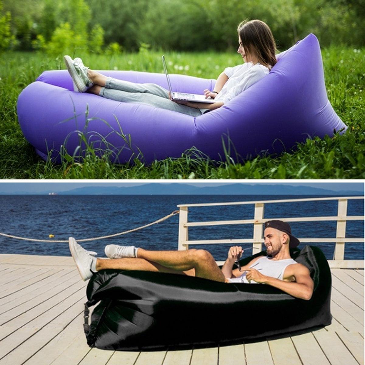 Fast Inflatable Lazy Lounge Air Sofa Bed Camping Beach Hangout Sleeping Bag - Yellow 5