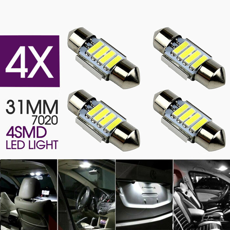 4PCS 31mm 7020 4SMD LED Festoon Interior Dome Map Light Bulbs 12V White