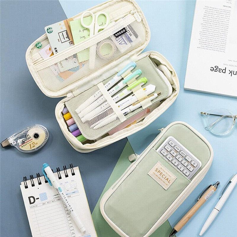 Zipper Pencil Case Pen Bag Organizer School Office Cosmetic Stationery Storage - Beige-Purple 5