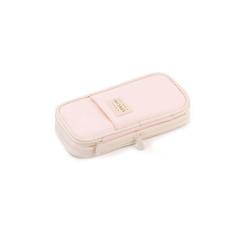 Zipper Pencil Case Pen Bag Organizer School Office Cosmetic Stationery Storage - Beige-Purple 7