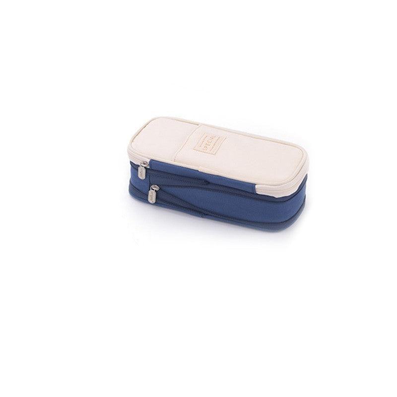 Zipper Pencil Case Pen Bag Organizer School Office Cosmetic Stationery Storage - Beige-Dark Blue 9