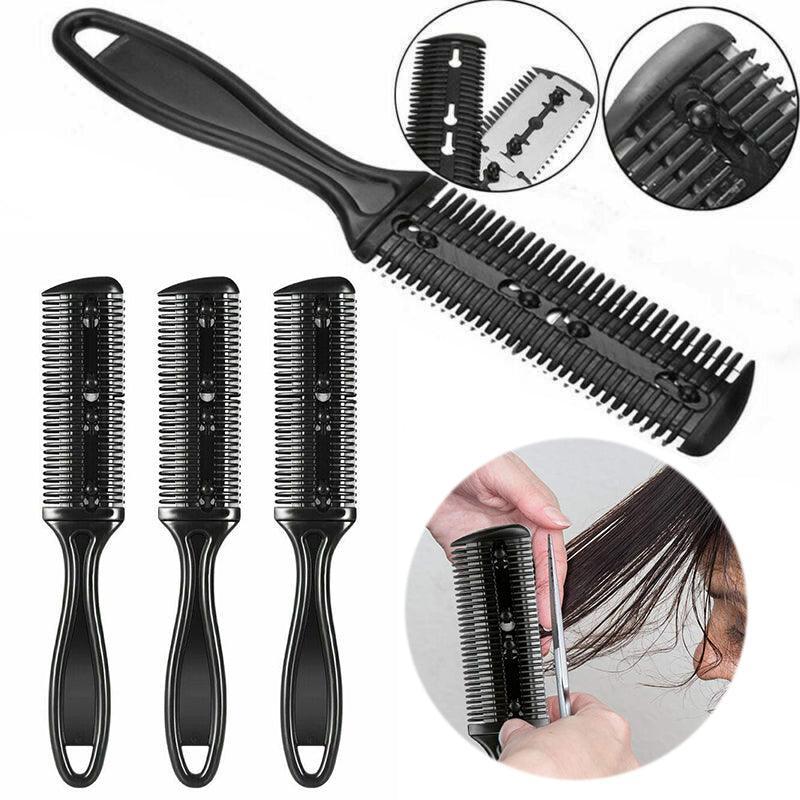 2PCS Razor Comb With Blades Razor Trimmer DIY Double Sides Hair Thinning Comb - Pink+Black 4