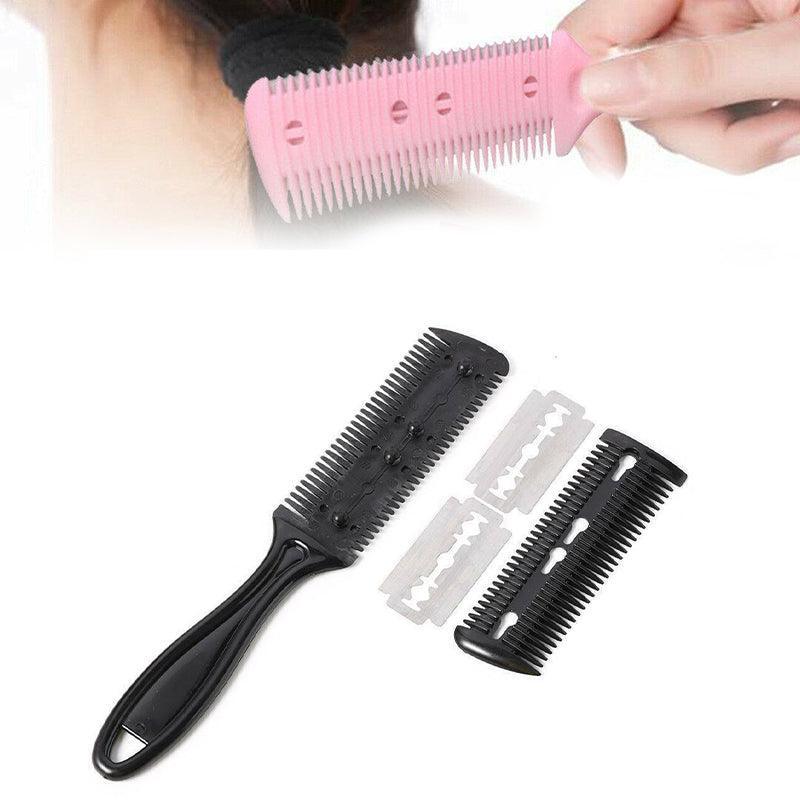 2PCS Razor Comb With Blades Razor Trimmer DIY Double Sides Hair Thinning Comb - Pink+Black 5