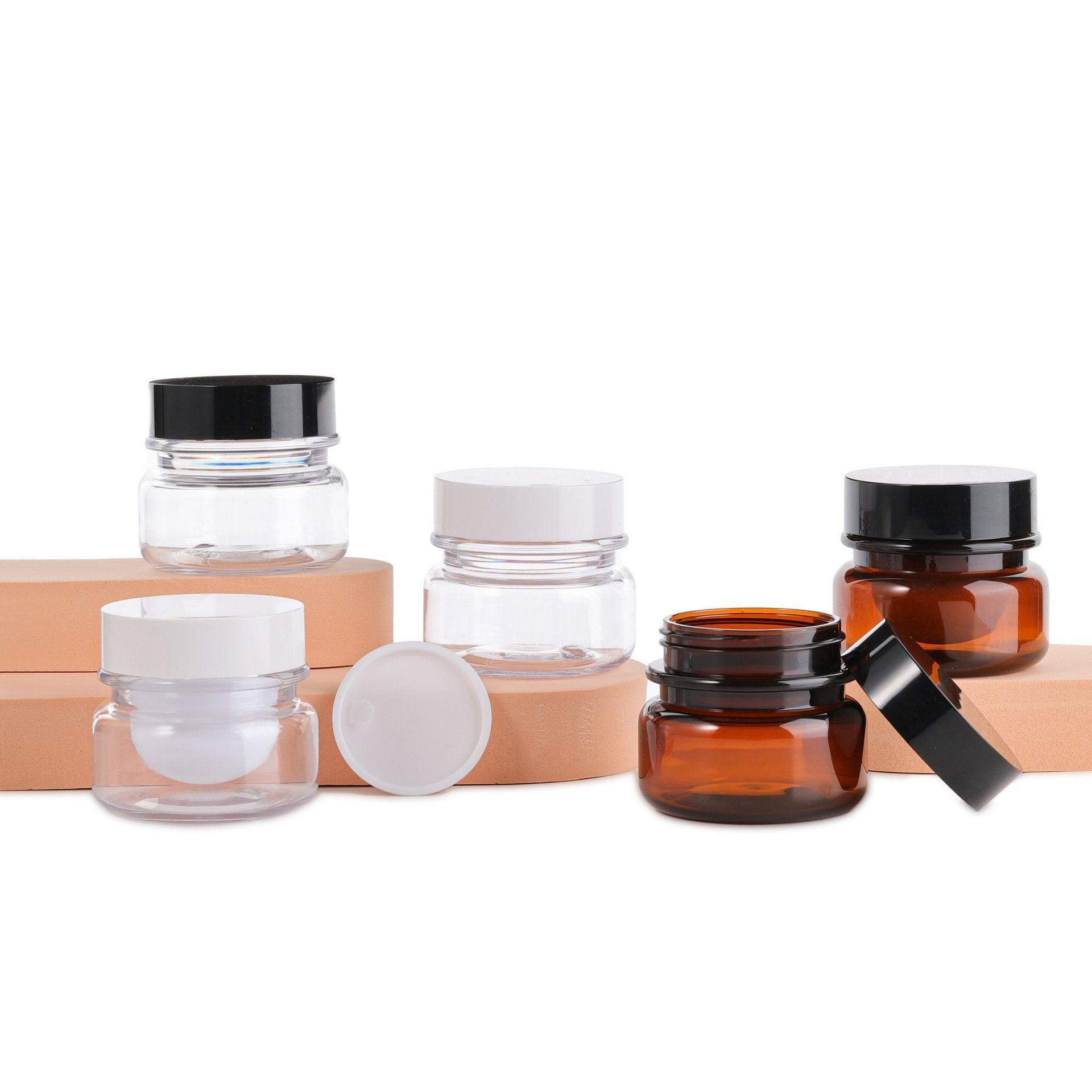 10pcs PET Plastic Cosmetic Bottles Refillable Travel Face Cream Containers - 60ml-Transparent+White-Single