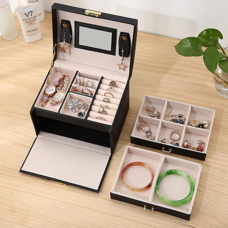 Jewellery Box Organizer Case Holder Storage Earring Ring Jewelry Display Leather - White 3