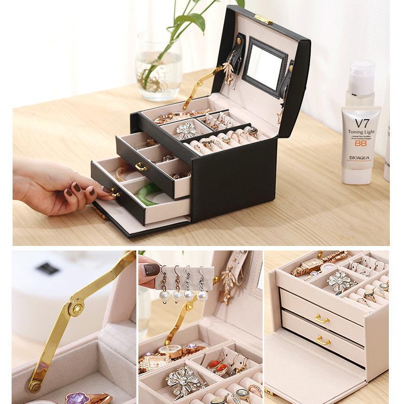 Jewellery Box Organizer Case Holder Storage Earring Ring Jewelry Display Leather - White 5
