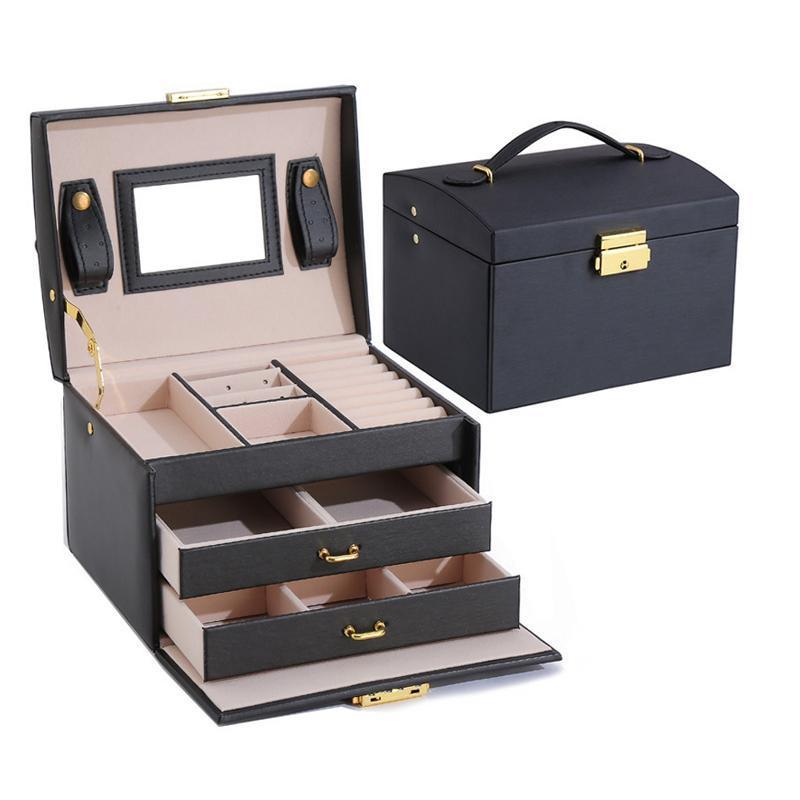 Jewellery Box Organizer Case Holder Storage Earring Ring Jewelry Display Leather - White 6
