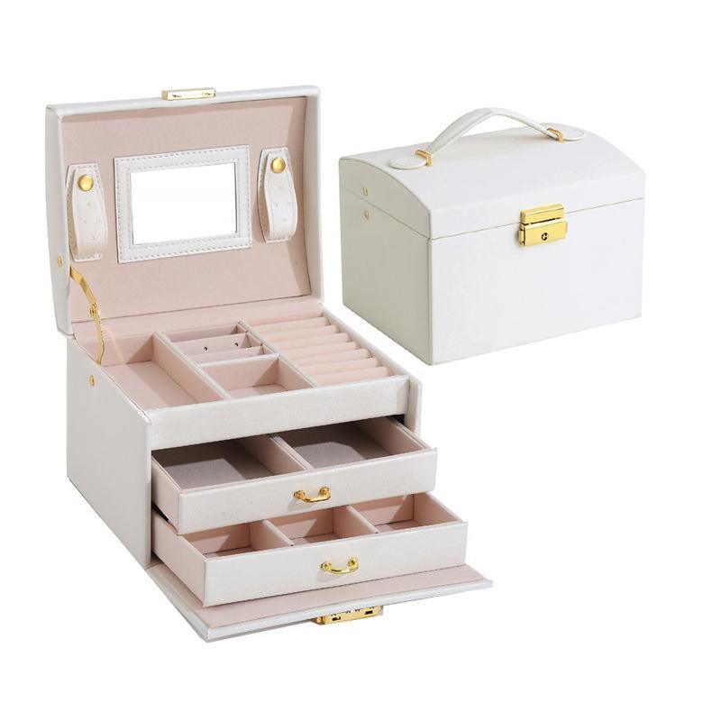 Jewellery Box Organizer Case Holder Storage Earring Ring Jewelry Display Leather - White 7