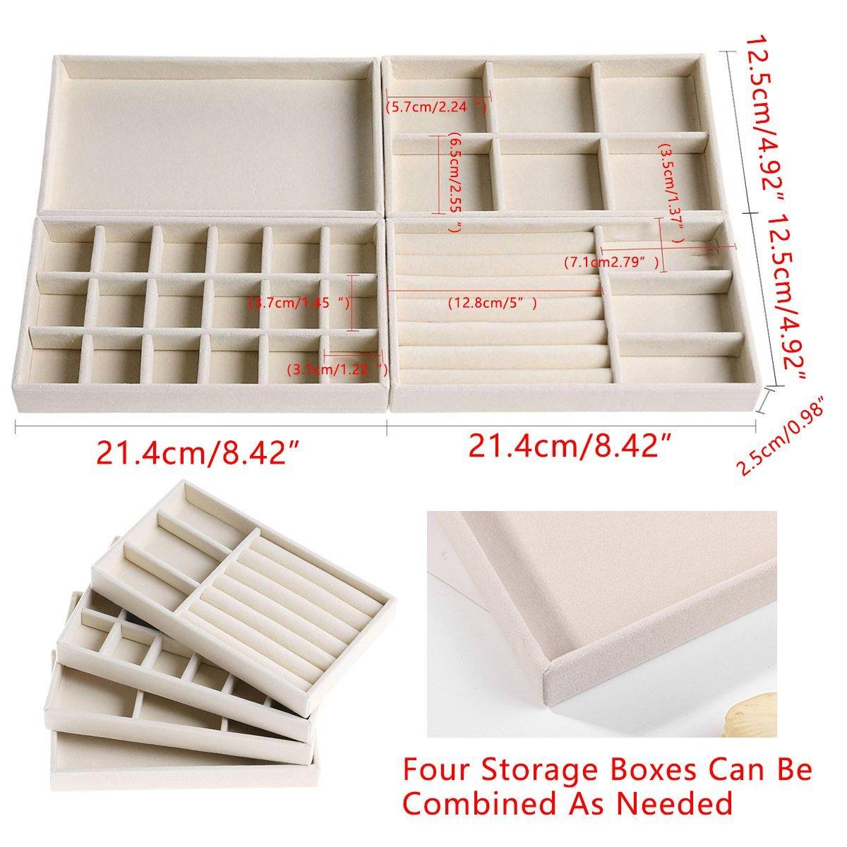 4PCS Flannel Jewelry Storage Trays Necklace Ring Earrings Organizer 3