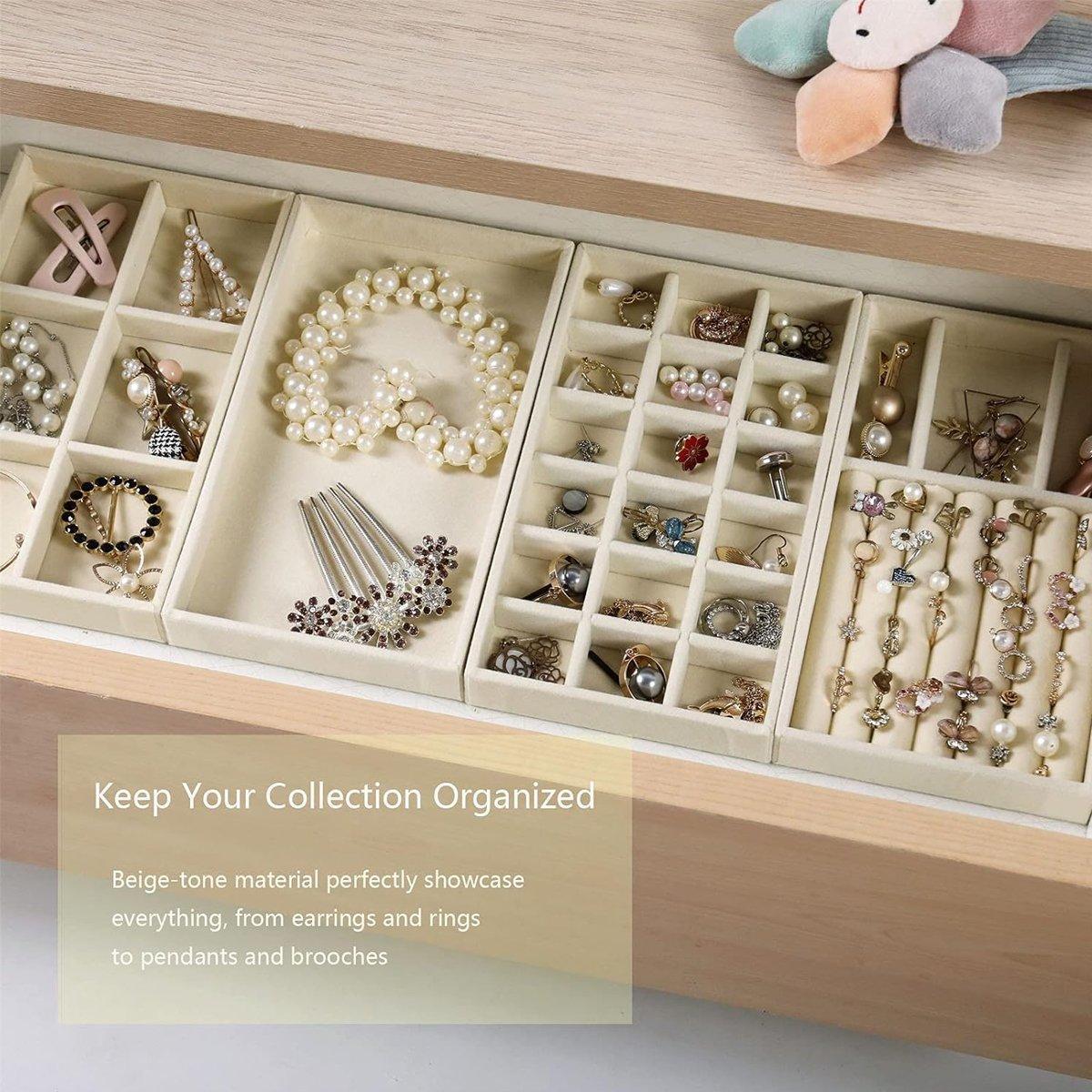 4PCS Flannel Jewelry Storage Trays Necklace Ring Earrings Organizer 4