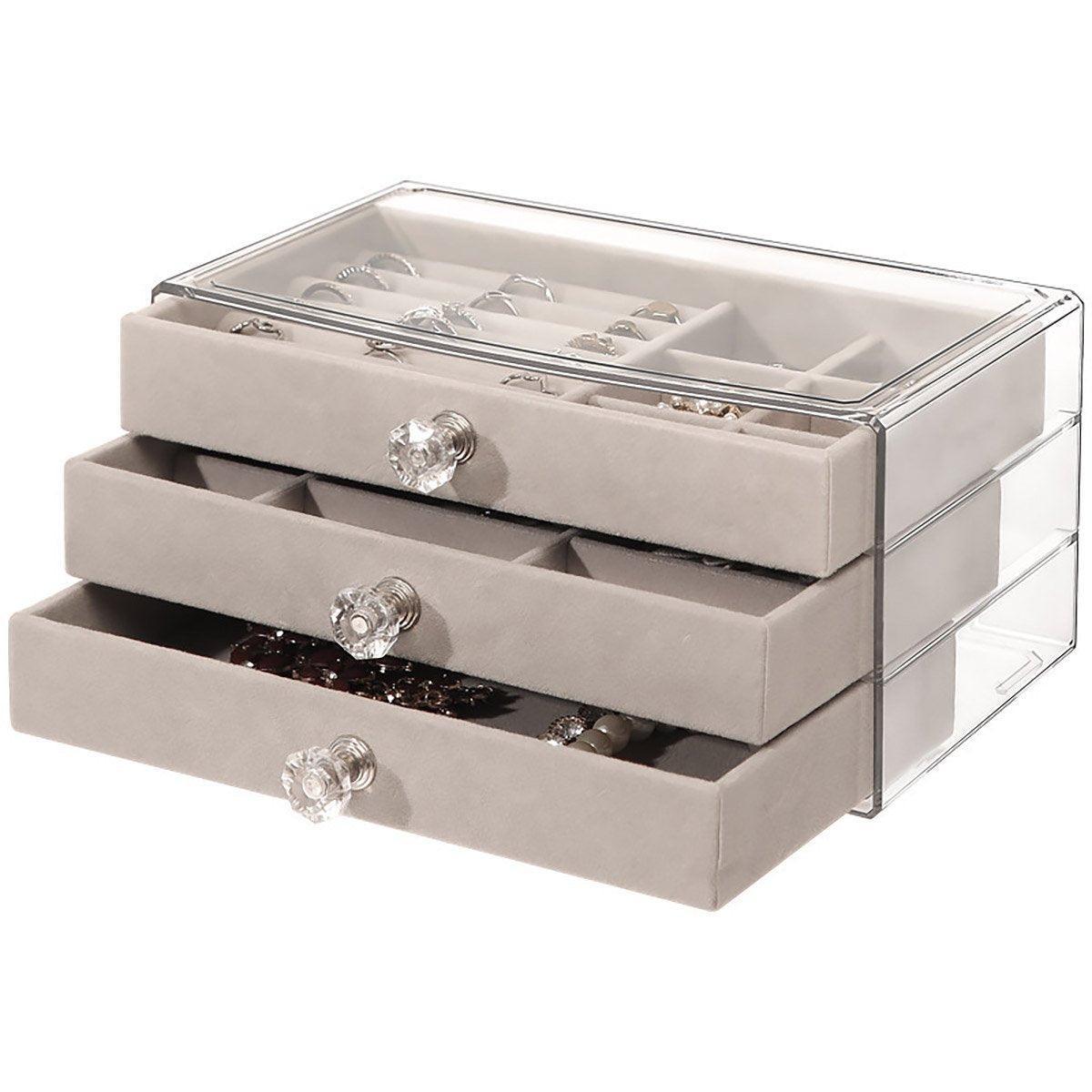Three Layer Flannel Jewelry Storage Box Dustproof Drawer Organizer for Earrings - Grey 6