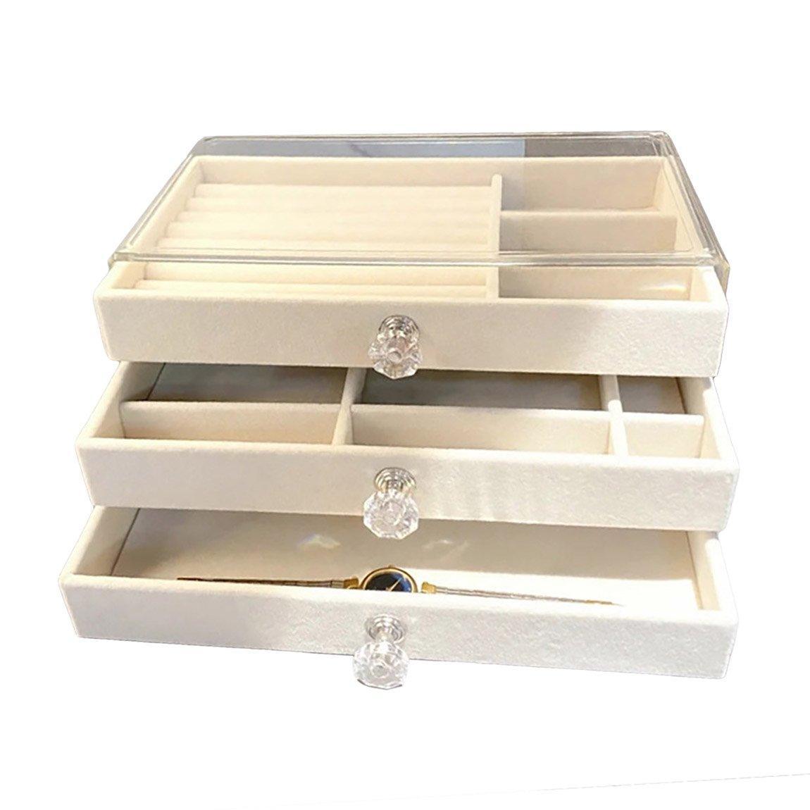 Three Layer Flannel Jewelry Storage Box Dustproof Drawer Organizer for Earrings - Grey 7