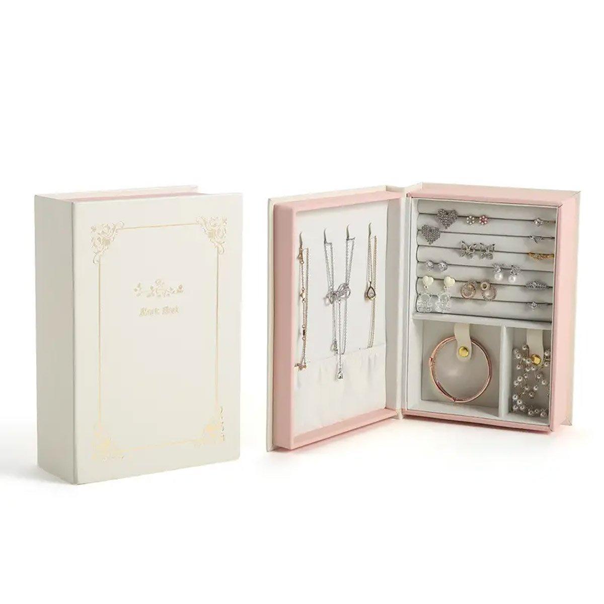 Creative PU Leather Jewelry Box Book Earrings Rings Necklace Organizer Holder - White 6