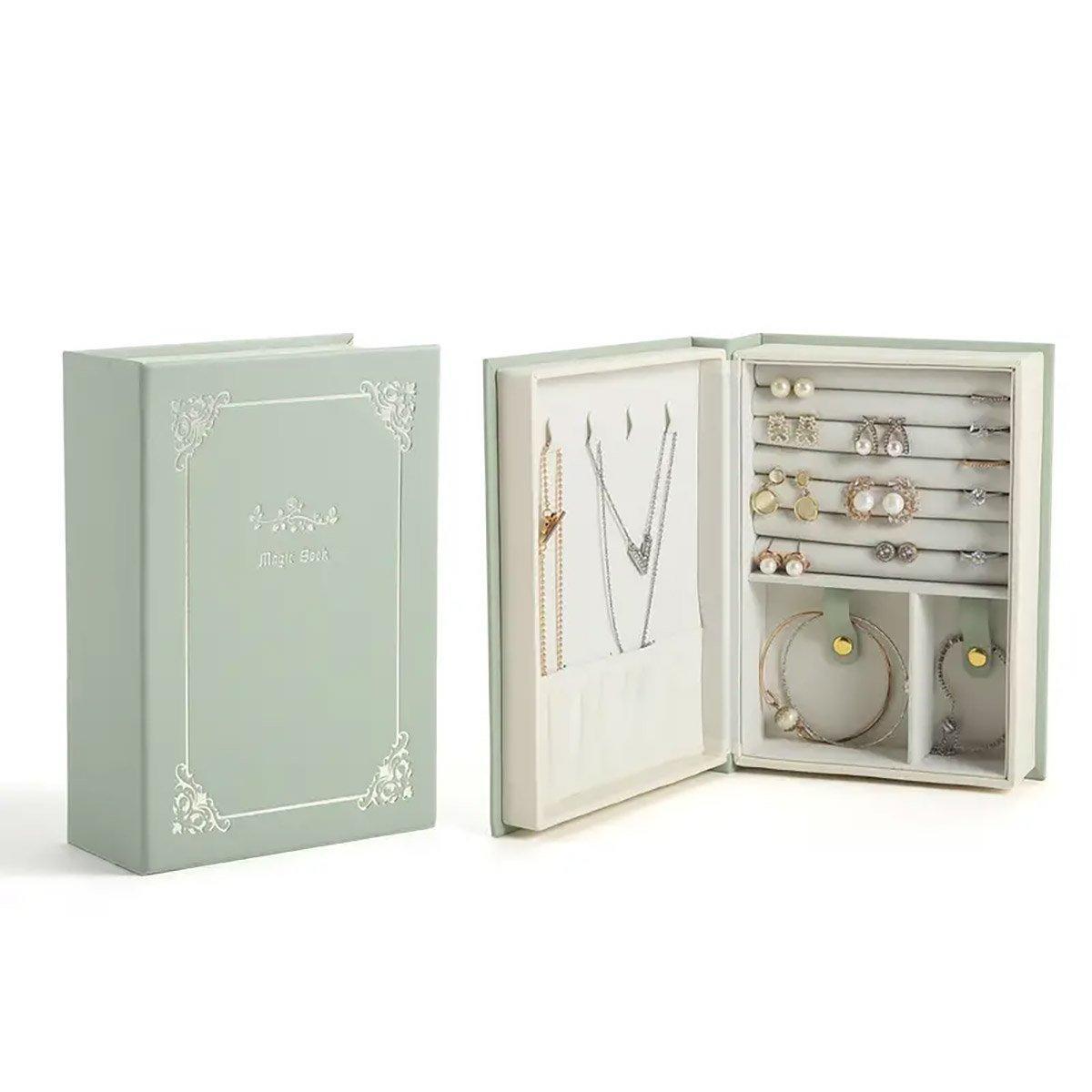 Creative PU Leather Jewelry Box Book Earrings Rings Necklace Organizer Holder - White 7