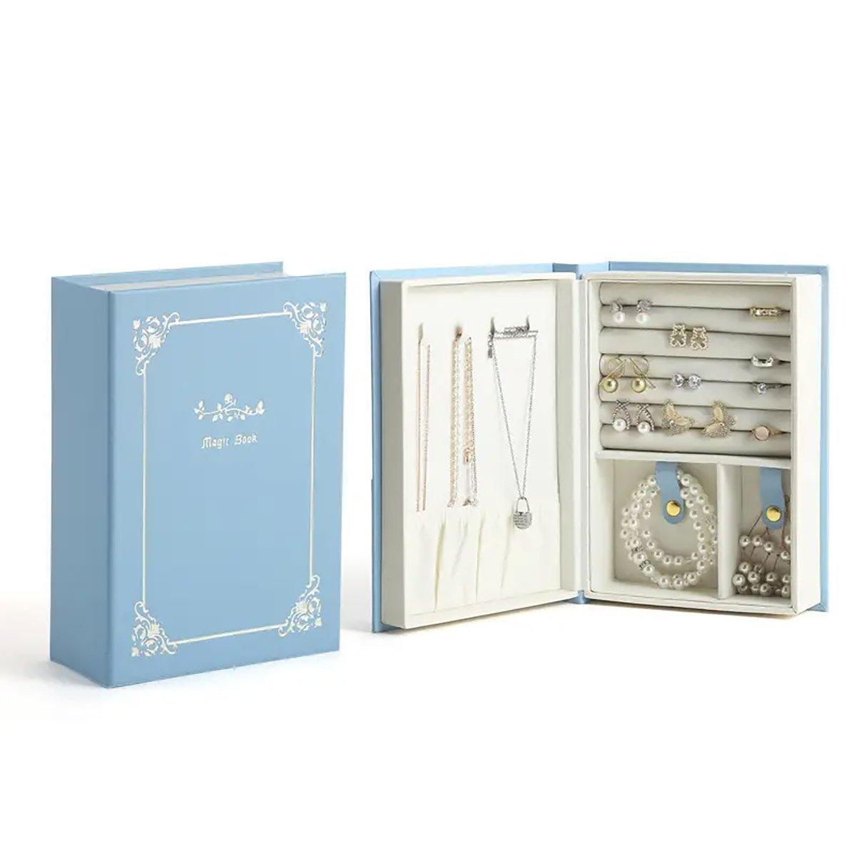 Creative PU Leather Jewelry Box Book Earrings Rings Necklace Organizer Holder - White 8