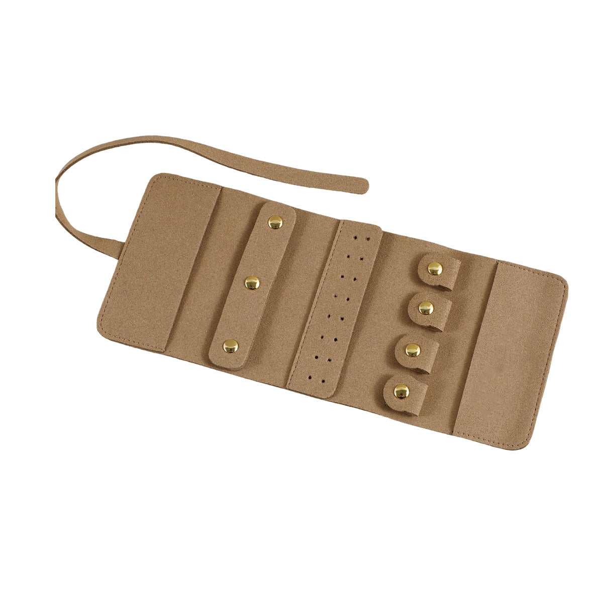 Portable Microfiber Jewelry Storage Bag Roll Organizer for Earrings Necklaces - Beige 8
